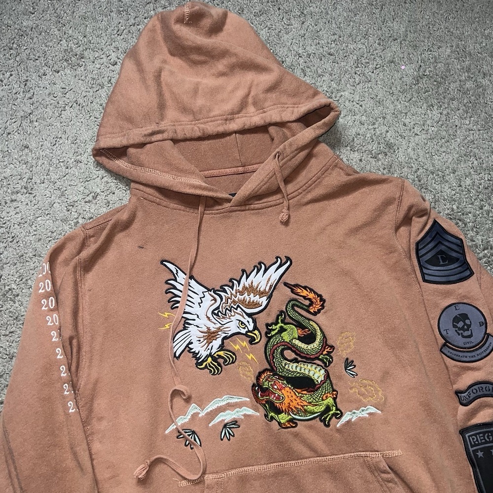 Civil Regime Hoodie Adult SZ‎ M Eagle Dragon Embroidered Military Style Patches